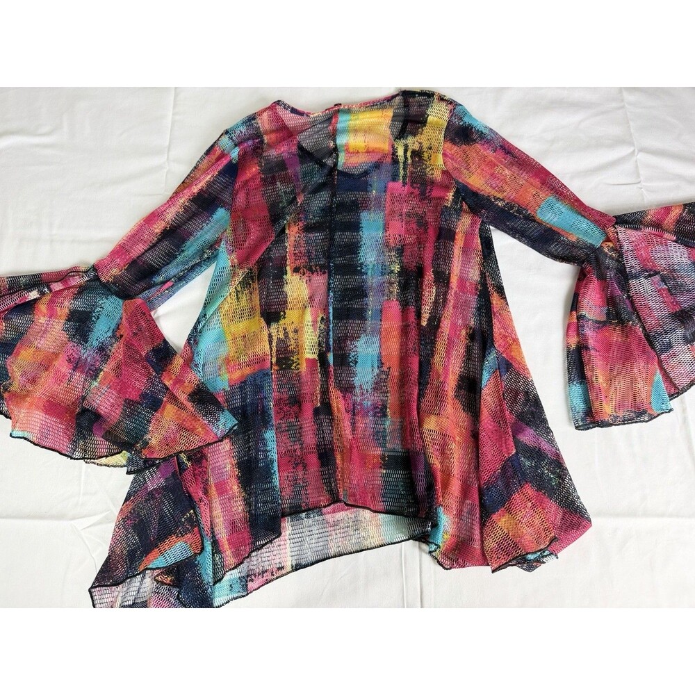 Dor Dor Couture Colorful 3/4 bell sleeves mesh top/coverup size Medium - Picture 8 of 8